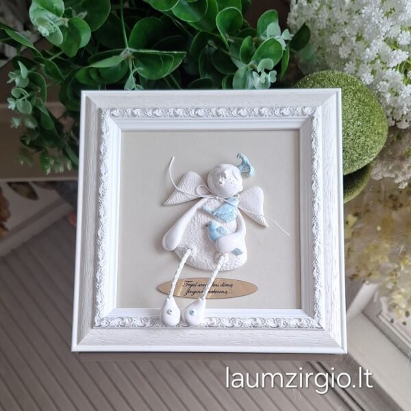 Keraminis angelas rėmelyje „Angelas sargas”