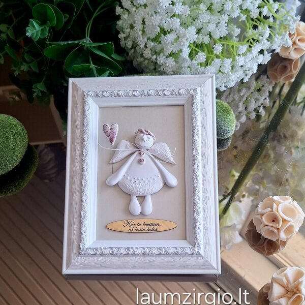 Keraminis angelas rėmelyje „Angelas sargas”