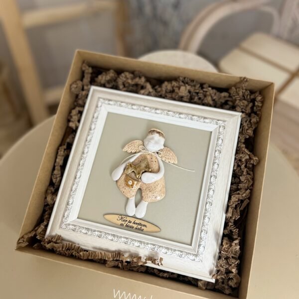 Keraminis angelas rėmelyje „Angelas sargas”