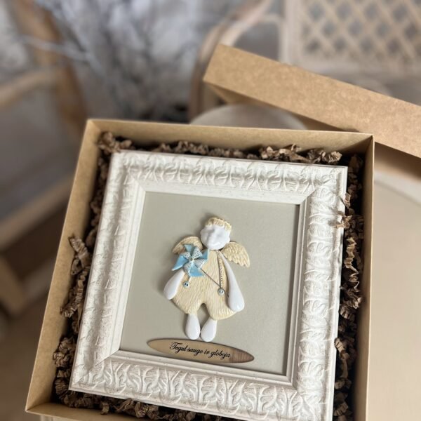 Keraminis angelas rėmelyje „Angelas sargas”