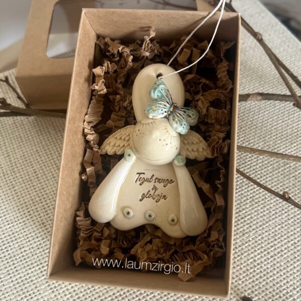 Keraminis angelas dėžutėje "Tegul saugo ir globoja"