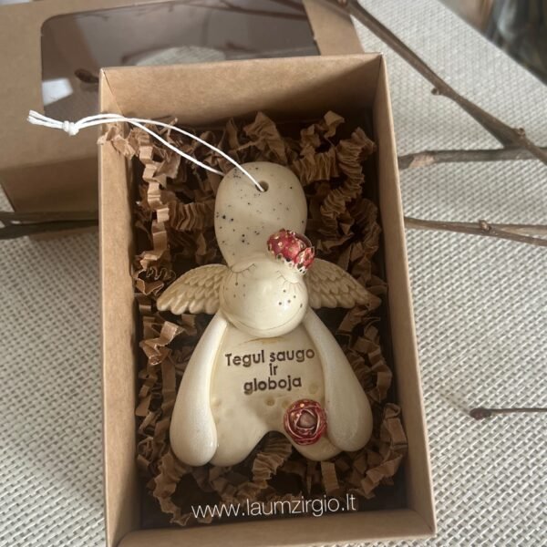 Keraminis angelas dėžutėje "Tegul saugo ir globoja"