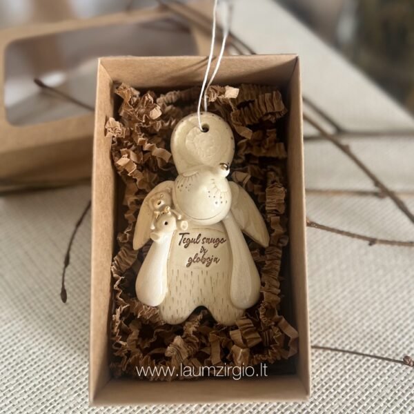 Keraminis angelas dėžutėje "Tegul saugo ir globoja"