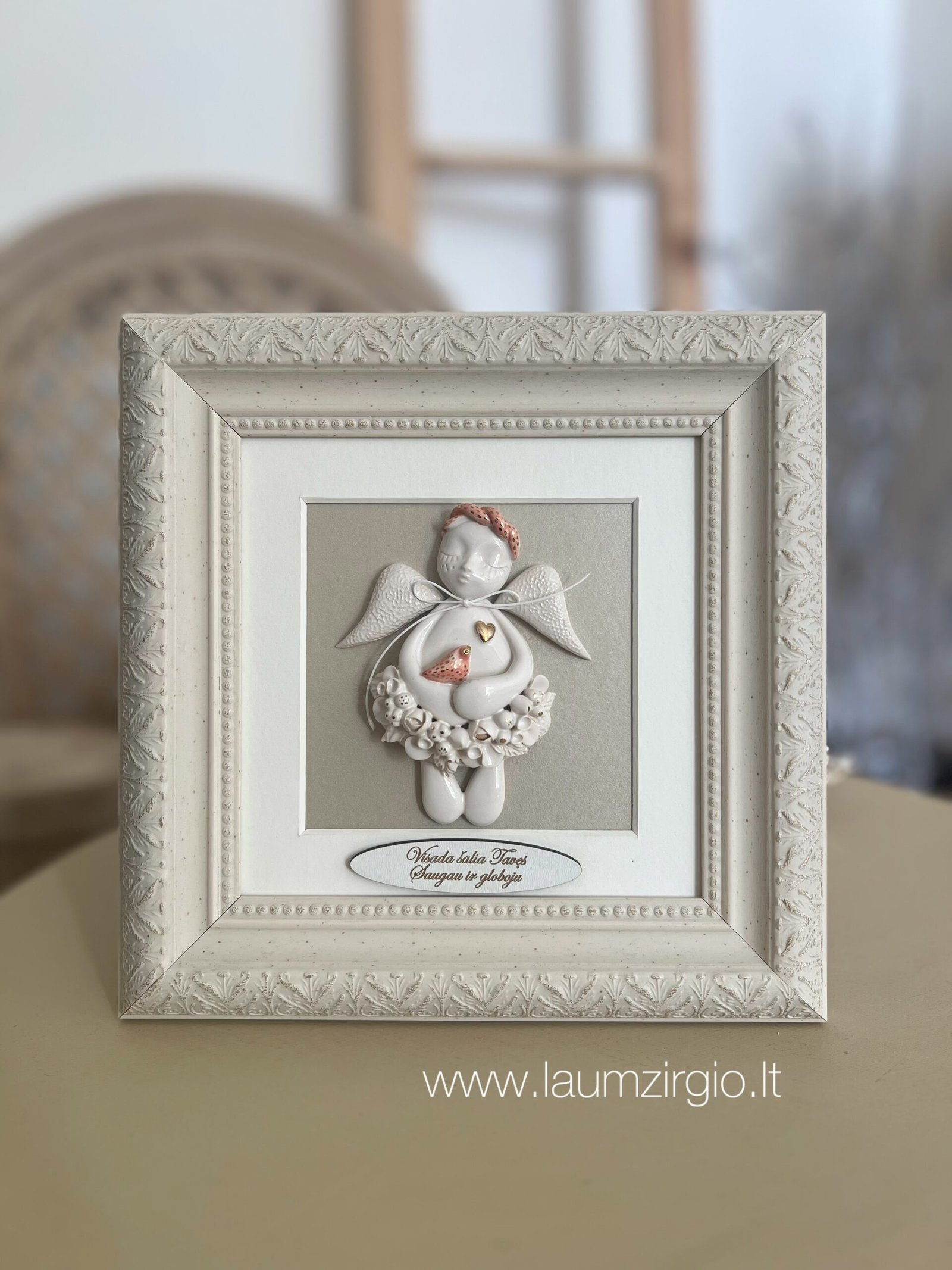 22x22 Keraminis angelas rėmelyje „Angelas sargas" - Image 1
